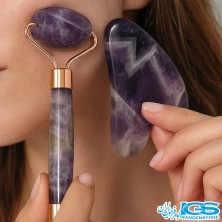 پک ماساژ صورت آمیتیست | رولر و گواشا سنگ طبیعی آرامش‌بخش