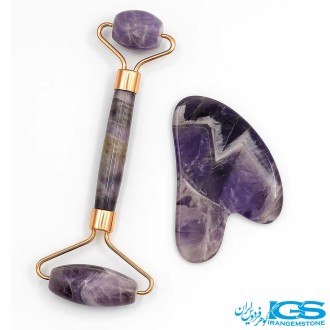 پک ماساژ صورت آمیتیست | رولر و گواشا سنگ طبیعی آرامش‌بخش