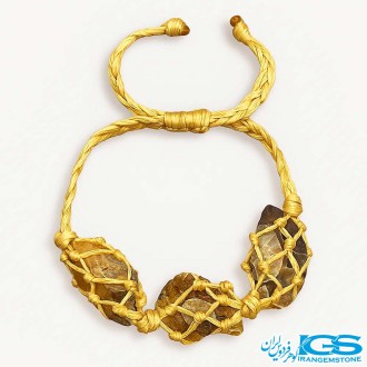 دستبند فسیل آمونیت راف مکرومه بافی | نماد انرژی حیات و تحول بدون زنجیر