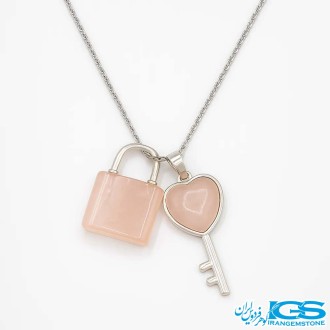 گردنبند رزکوارتز عشق قفل وکلید با زنجیر