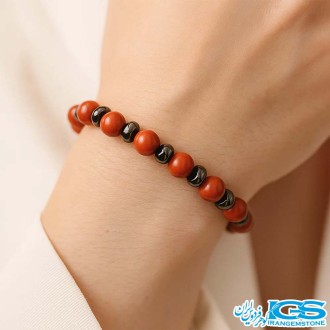 دستبند سنگ جاسپر و حدیدکشی فری سایز