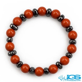 دستبند سنگ جاسپر و حدیدکشی فری سایز