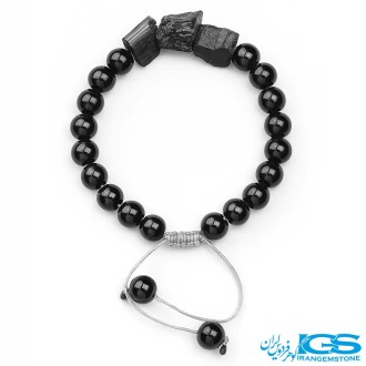 دستبند تورمالین سیاه و سنگ اونیکس مکرومه بافی