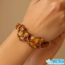 دستبند سنگ چشم ببر راف مکرومه بافی