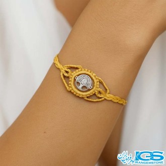 دستبند عقیق زرد طرح درخت زندگی مکرومه بافی