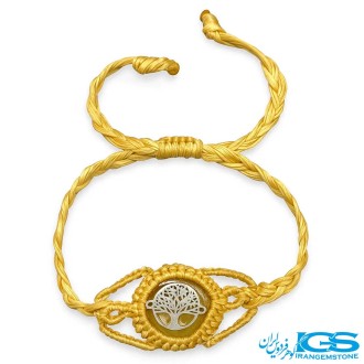 دستبند عقیق زرد طرح درخت زندگی مکرومه بافی