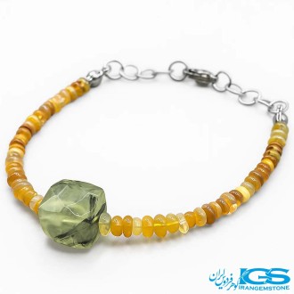 دستبند اوپال طلایی با سنگ پرهنیت غلاب استیل