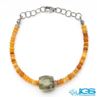 دستبند اوپال طلایی با سنگ پرهنیت غلاب استیل