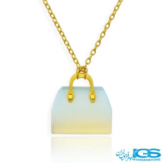 گردنبند اوپالین سفید طرح کیف با زنجیر استیل