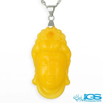 گردنبند سنگ کهربا شیوا با زنجیر استیل