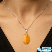 گردنبند عقیق زرد شرف الشمس با زنجیر استیل