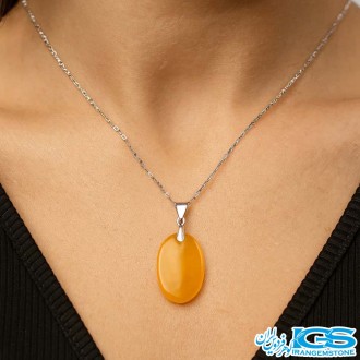 گردنبند عقیق زرد شرف الشمس با زنجیر استیل