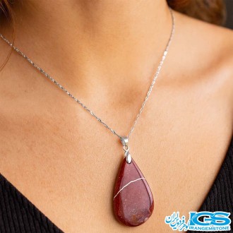 گردنبند جاسپر قرمز مدل اشکی با زنجیر | سنگ قدرت و آرامش