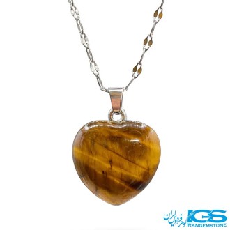 گردنبند سنگ چشم ببر قلب با زنجیر