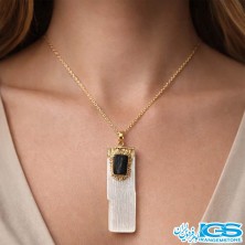 گردنبندسنگ تورمالین با سلنیت با زنجیر استیل
