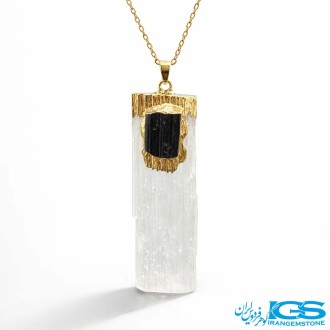 گردنبندسنگ تورمالین با سلنیت با زنجیر استیل