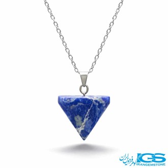 گردنبند شاقول لاجورد با زنجیر استیل | سنگی آرامش‌بخش