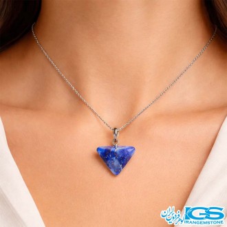 گردنبند شاقول لاجورد با زنجیر استیل | سنگی آرامش‌بخش