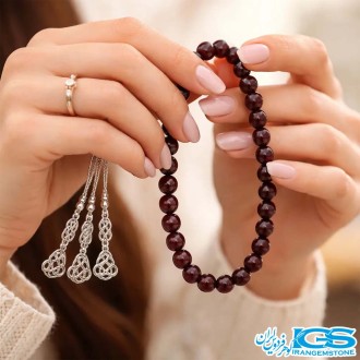 تسبیح گارنت سرخ 33 دانه‌ای | سنگ لعل سرخ، نماد عشق و آرامش