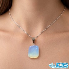 گردنبند اوپالین سفید با زنجیر استیل