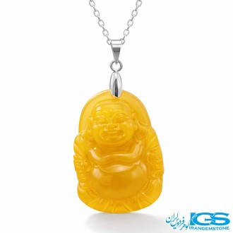 گردنبند سنگ کهربا بودا با زنجیر استیل