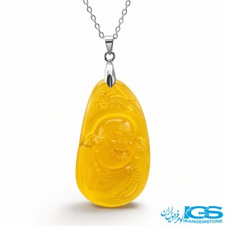 گردنبند سنگ کهربا بودا با زنجیر استیل