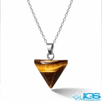 گردنبند سنگ چشم ببر هرمی کوتاه با زنجیر