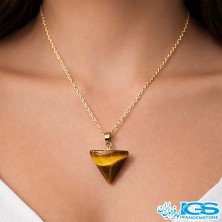گردنبند سنگ چشم ببر هرمی کوتاه با زنجیر