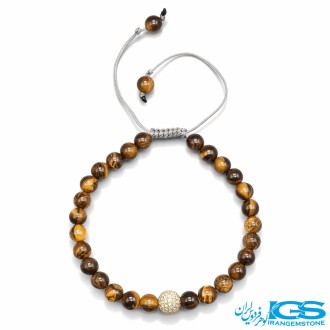 دستبند سنگ چشم ببر طرح سواراسکی طلایی مکرومه بافی