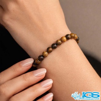 دستبند سنگ چشم ببر مکرومه بافی