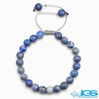 دستبند سنگ لاجوردطرح سواراسکی نقره ای مکرومه بافی اصل | سنگ آرامش و خرد