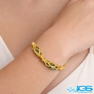 دستبند سنگ تورمالین سبز مکرومه بافی