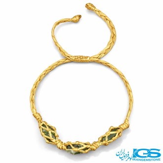 دستبند سنگ تورمالین سبز مکرومه بافی