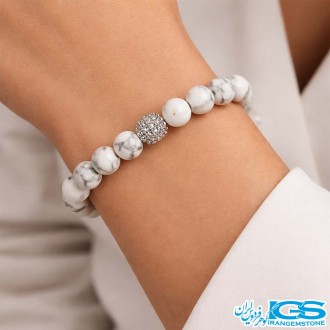 دستبند سنگ هولیت طرح سواروسکی نقره ای کشی