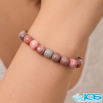 دستبند سنگ رودونیت طرح سواراسکی نقره ای کشی - جذب ثروت