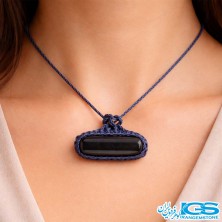 گردنبند چشم گربه سیاه بافت مکرومه