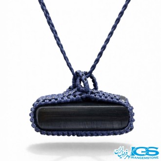 گردنبند چشم گربه سیاه بافت مکرومه