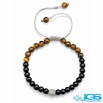 دستبند سنگ چشم ببر و اونیکس طرح سواراسکی مکرومه بافی