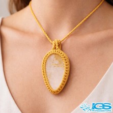 گردنبند سنگ کریستال کوارتز با روتایل زرد مکرومه بافی