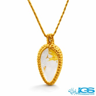 گردنبند سنگ کریستال کوارتز با روتایل زرد مکرومه بافی