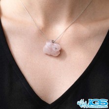 گردنبند سنگ رزکوارتز تراش خرگوش نماد سال تولد بدون زنجیر