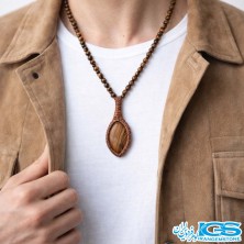 گردنبند سنگ چشم ببر مکرومه بافی
