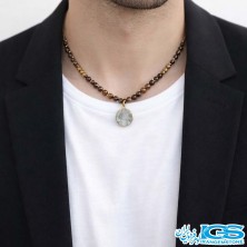 گردنبند سنگ چشم ببر  با سنگ کریستال کوارتز