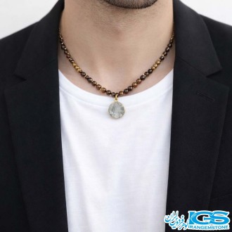 گردنبند سنگ چشم ببر  با سنگ کریستال کوارتز