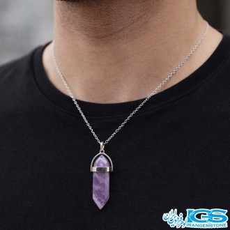 گردنبند سنگ منشور آمیتیست بدون زنجیر