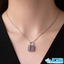 گردنبند سنگ قفل آمیتیست نقره ایی بدون زنجیر