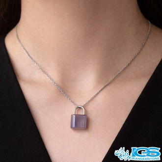 گردنبند سنگ قفل آمیتیست نقره ایی بدون زنجیر
