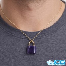 گردنبند سنگ آمیتیست قفل طلایی بدون زنجیر