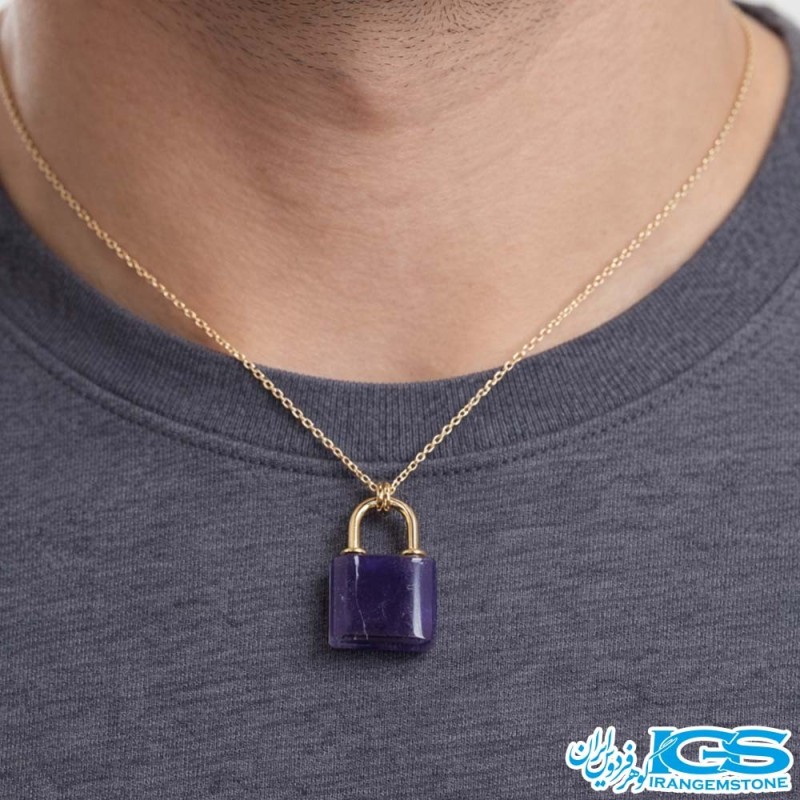 گردنبند سنگ آمیتیست قفل طلایی بدون زنجیر