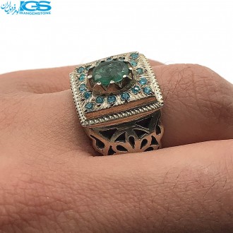 انگشتر رکاب دست زمرد کلمبیا با مخراج توپاز سوئیس Topaz EMERALD